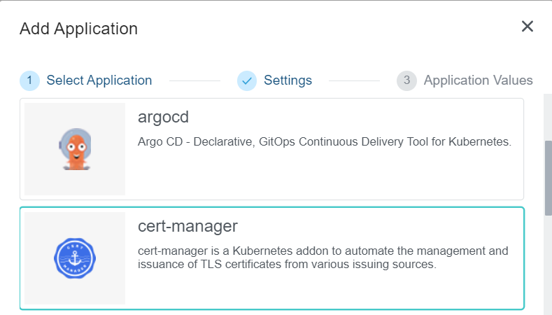 Select cert-manager Application