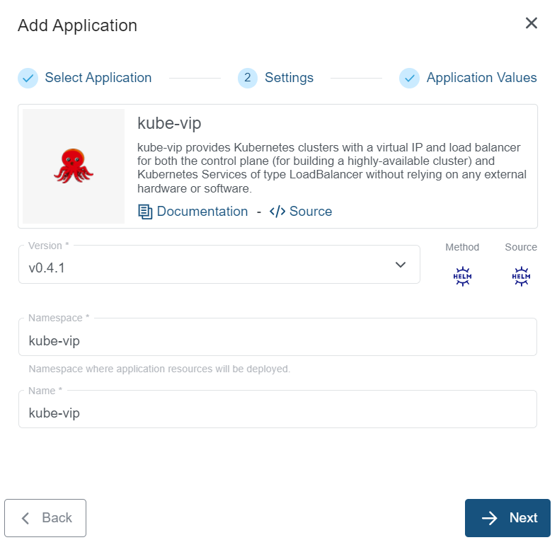 Settings for Kube-VIP Application